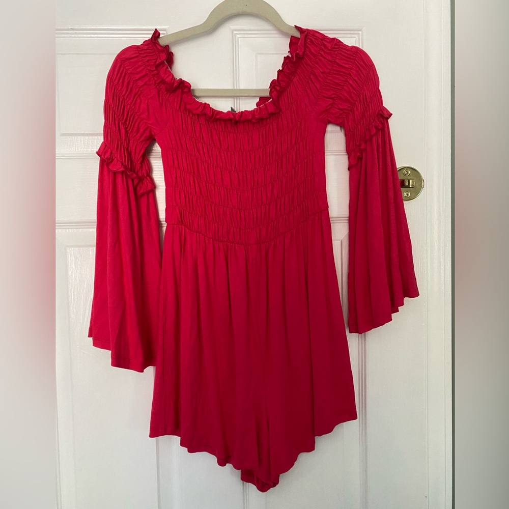 ASOS Red/Hot Pink Bell Sleeve Romper Size 4